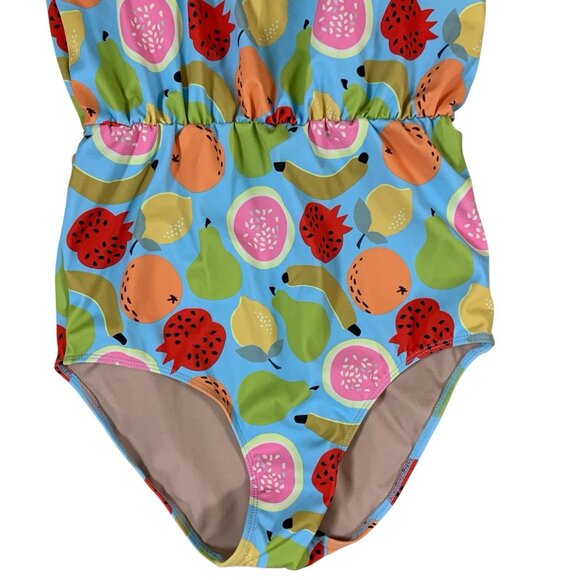 Kortni Jeane Fruit Print One Piece Swimsuit S Tie Straps Retro Colorful Pool - Picture 3 of 6